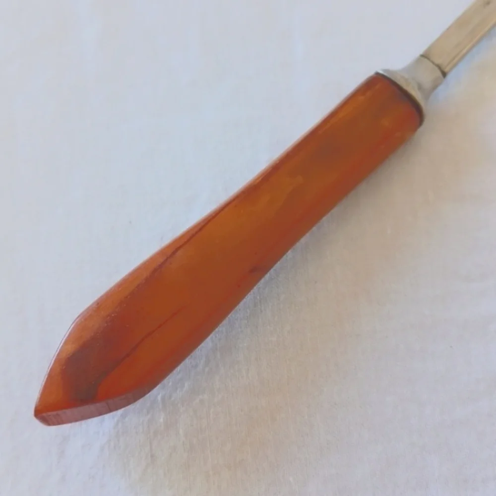 Vintage Bakelite Butter Knife Silver Plated with Butterscotch Swirl Handle